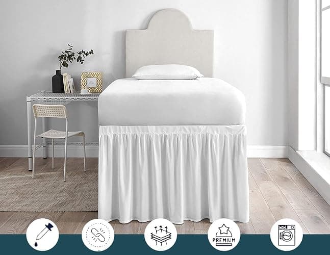 SKY BEDDINGS Dorm Room Bed Skirt - College Dorm Bed Skirt - Twin XL, Extra Long - 30 Inch Drop - 100% Microfiber - White thumbnail 6