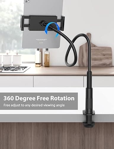 Tablet Stand Holder for Bed, Gooseneck Mount with Adjustable Flexible Arm Compatible with iPad Air Pro Mini, Samsung Tab, Nintendo Switch Kindle Other 4.7"-12.9" Device thumbnail 3
