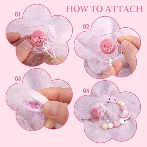 Aori Magnetic Pacifier with Pacifier Clips for Reborn Baby Dolls, Pink Reborn Babies Accessories Set for Kids thumbnail 7