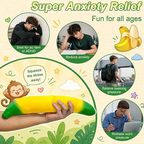 Banana Squishy Giant, Large Slow Rising Banana Fidget Toys | Soft Stress Relief Anxiety Sensory Toys for Adults, Realistic Fruit Shape Squeeze Toys, Birthday Party Favors thumbnail 6