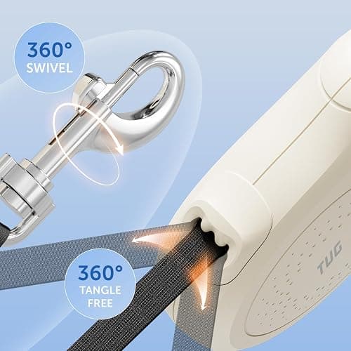 TUG Quest Retractable Dog Leash | 360° Tangle-Free Retraction | 16 ft Strong Nylon Tape (Medium, Cream) thumbnail 5