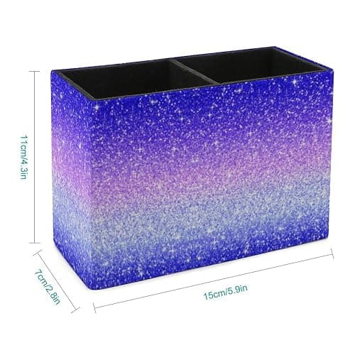 QIPVEKR Purple Blue Gradient Glitters Leather Pen Container 5.9X2.8 In | Multifunctional Pen Container with 2 Compartments,Pencil Holder Desktop Organizer Makeup Brush Holder for Office Home thumbnail 3