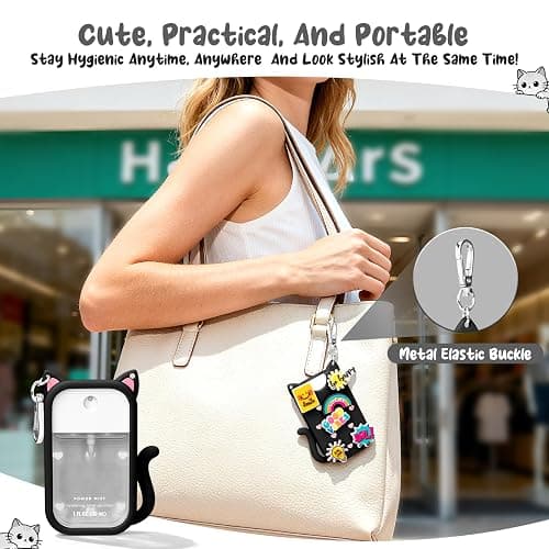 Kivzex Cat Silicone Case for Touchland Hand Sanitizer Spray with Keychain, Compatible with Power Mist & Glow Mist 1 FL Oz/30ML for Touchland Case, with Charms Accessory Cute Travel Cover Sleeve Black thumbnail 4