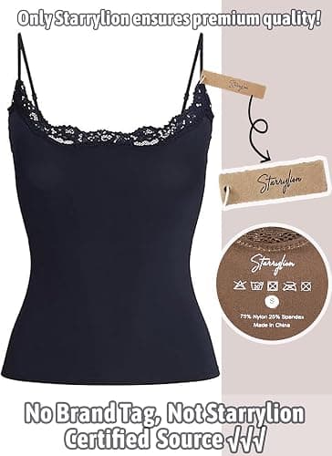 Starrylion Padded Lace Cami Top Double Lined Sexy Tank Top Spaghetti Strap Club Party Shirt thumbnail 2