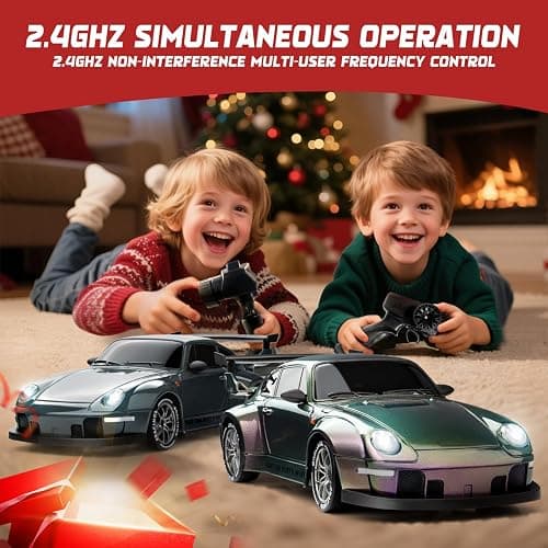 RC Drift Car, 1:24 Scale Remote Control Vehicle with LED Lights, 2.4GHz 20KM/H 4WD High Speed RC Cars, Drifting Tires＆Two Batteries, Racing Sports Toy Idea Gift for Adults Boys Girls and Kids thumbnail 6