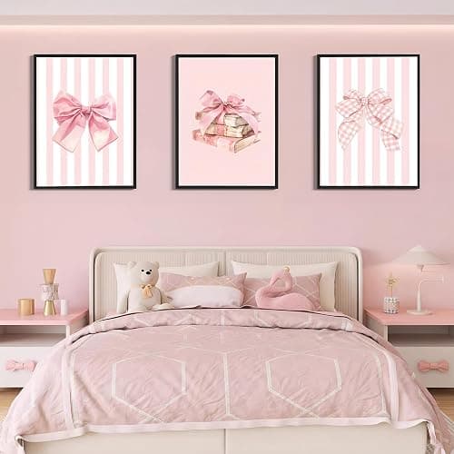 3pcs Pink Bow Canvas Wall Art Coquette Academic Style Girl Reading Poster Print Fashion Pink Book Poster Picture Painting Girl's Room College Dorm Bedroom Living Room Library Aesthetic Design Wall Decor（12×18in Unframed） thumbnail 9