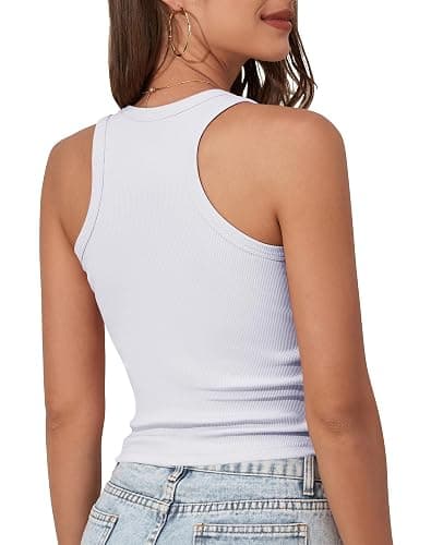GEMBERA Womens Scoop Neck Sleeveless Racerback Ribbed Knit Slim Fitted Basic Tank Top Shirt thumbnail 2
