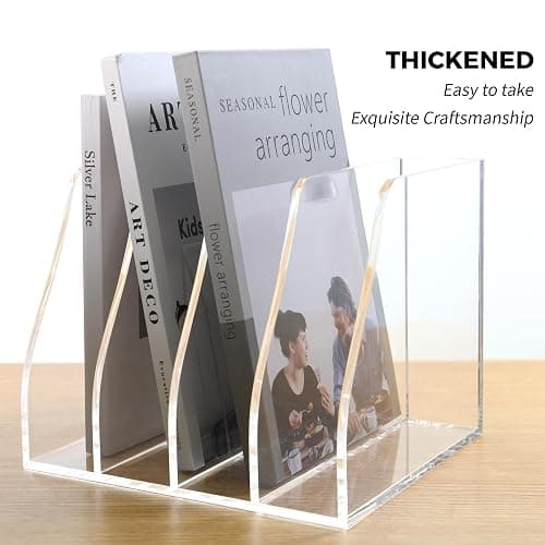 AIMOLLY Acrylic Magazine File Holder, 4 Vertical Compartments Desk Document Sorter Organizer, Clear Folder Rack Binder for Office/Home/Classroom, for Documents, Tablet, Magazines, Books & Accessories thumbnail 5