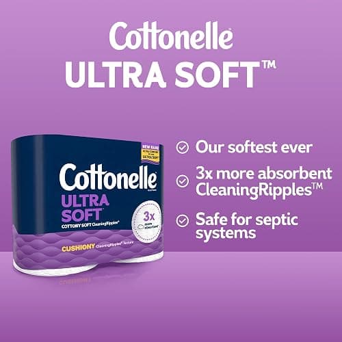 Cottonelle Ultra Soft Toilet Paper with Cushiony CleaningRipples Texture, Strong Bath Tissue, 24 Family Mega Rolls = 108 Regular Rolls (4 Packs of 6) thumbnail 6