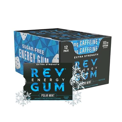 Rev Gum Caffeine Energy Gum | Extra Strength 100mg of Caffeine per Gem | Polar Mint Sugar Free Caffeine Gum - Low Calorie Chews to Help You Stay Alert, Awake and Focused - Mint Chewing Gum - 12 Packs thumbnail 4