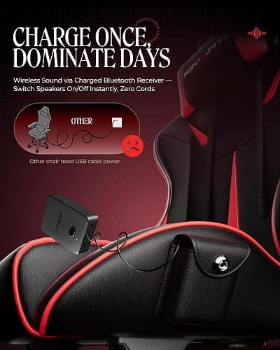 GTPLAYER Gaming Chair with Speakers, Video Game Chairs with Footrest, PC Gamer Chairs for Adults - Padded High Back Ergonomic Reclining Silla Gamer, Linkage Armrest, 909MF, Black-Red thumbnail 5