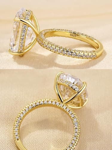 RODIFFY 5.0/8.0CT Excellent Oval Cut Engagement Ring,D-Color VVS Big CZ Gemstone 925 Sterling Silver Promise Ring - Yellow Gold,8CT - 4.5 thumbnail 7