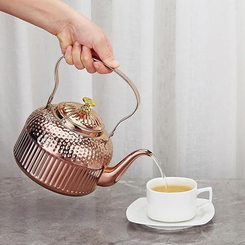 SANQIAHOME Antique 1.8L (60 Oz) Stainless Steel Teapot with Infuser Copper thumbnail 4