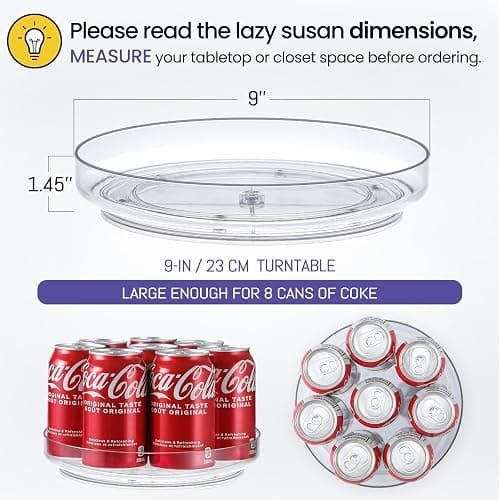 4 Pack 9 Inch Clear Acrylic Lazy Susan, Non-Skid Turntable Organizer for Cabinet, Kitchen, Pantry Organization Storage, Refrigerator, Vanity Makeup, Bathroom Countertop Organizing, Rotating Spice Rack thumbnail 3