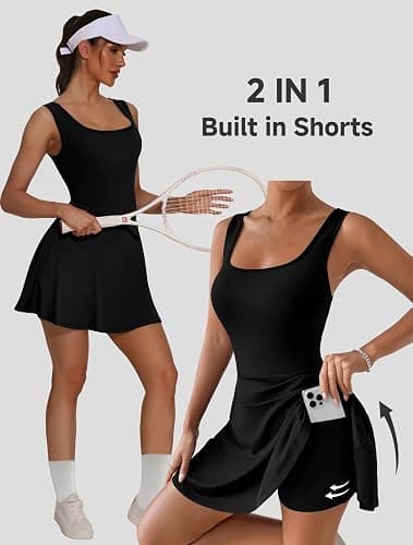 NIASHOT Women's Athletic Dress with Built-in Shorts & Pockets Workout Tennis Golf Active Wear U Neck A-line Dresses thumbnail 4