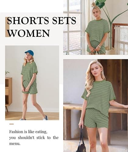 MARZXIN Women 2 Piece Shorts Set 2026 Casual Summer Cruise Outfits Ribbed Loose Short Sleeve Pocket Matching Lounge Sets thumbnail 3