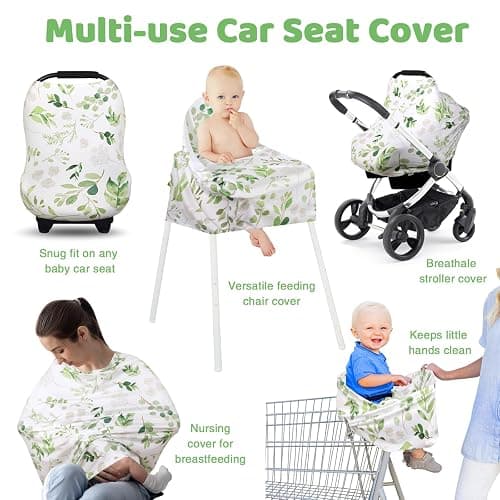Nursing Cover Breastfeeding Scarf, Car Seat Covers for Babies Infant Carseat Canopy, Stretchy Soft Breathable Multi-Use Cover Ups for Stroller High Chair Shopping Cart, Baby Essentials for Summer thumbnail 7