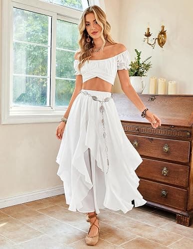 SCARLET DARKNESS Long Skirts for Women 2026 Ruffled Chiffon Flowy Renaissance Maxi Skirt thumbnail 8