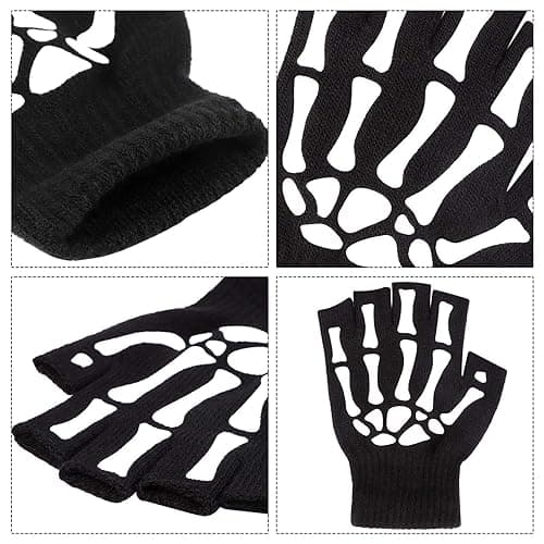 XUECHEN Skeleton Gloves,Glow in the Dark Touch Screen Thickened Full/Half Finger for Costume Cosplay Accessories - Half Finger thumbnail 4