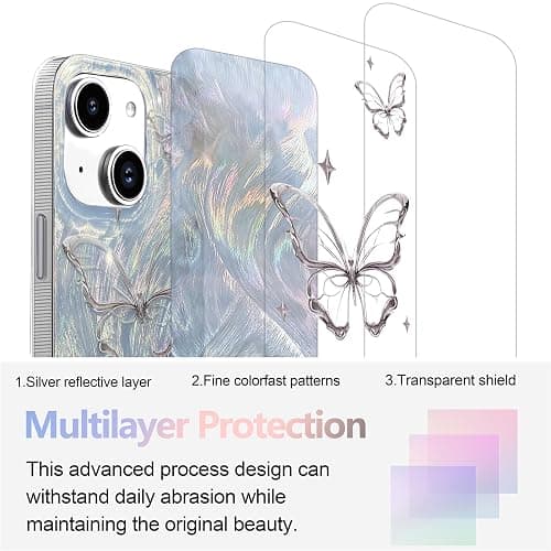 I-MGAE-IN-AR for iPhone 13 Case & iPhone 14 Case Shiny Silver Butterfly Design,Trendy Cute Soft Slim Shockproof TPU Protective Phone Cases Cover for Women Girls Aesthetic Glitter,iPhone 14/13 6.1" thumbnail 2