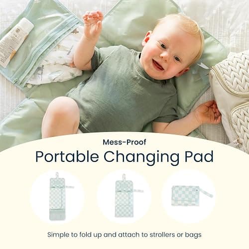 Tiny Twinkle Portable Diaper Changing Pad | Waterproof, Wipeable & Compact Baby Changing Pad for Travel | Smart Wipes Pocket & Organized Storage| Newborn Shower Gift (Beige Checkers) thumbnail 9