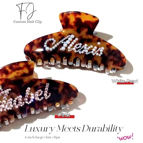 Personalized Colorful Name Hair Claw Clips for Women,Custom Hair Clips with Diamond,Cute Hair Accessories 4",Handmade Rhinestones Hair Clamp Gifts for Mom,Bride,Wife,Bridesmaid,Couples(Tortoise) thumbnail 2