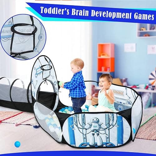 Kids Ball Pit for Play Tent: 3PC Rocket Ship Baby Gifts, Spaceship Tents and Crawl Tunnel for Toddlers, Astronaut Pop Up Playhouse Toys for Indoor Outdoor Games (White) thumbnail 4