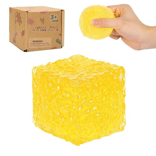 Graphinza Honeycomb Ice Cube Squishy Cubes, Durable Squeeze Toys Autism Stress Ball, Soft for Adults and Boys & Girls Age 3+ (2.16in) (Yellow) - Image 1