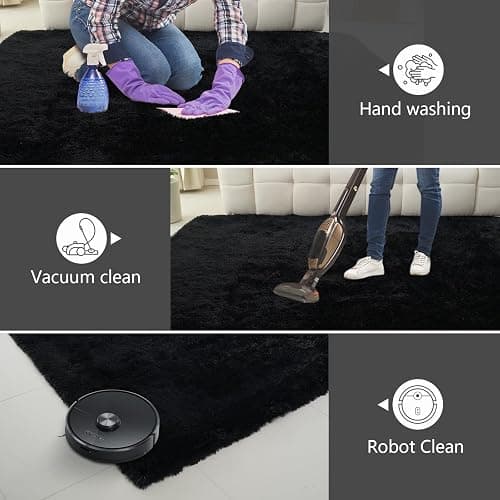 Shag Area Rugs for Bedroom Living Room,5X8 Ultra Soft Fluffy Area Rugs for Dorm,Indoor Carpet Nursery Rugs for Kids Girls Room Home Decor, Black thumbnail 8