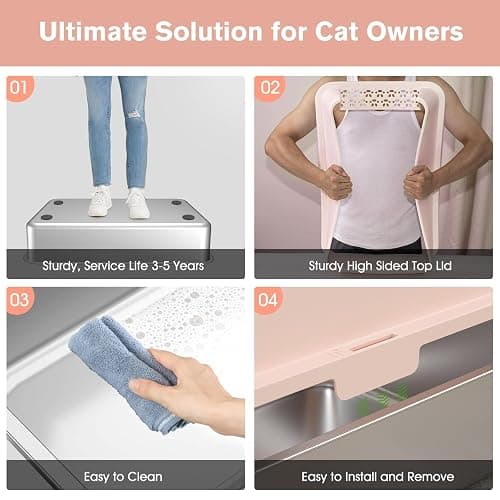 2PACK Stainless Steel Cat Litter Box with High Sides Lid, XL Litter Box for Big Multiple Cats, Extra Large Metal Kitty Litter Boxes with Anti-Leakage Enclosure, Non-Stick,Odorless,Scoop Included thumbnail 5