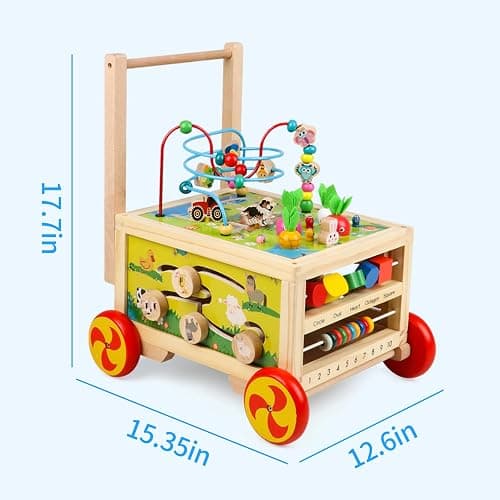 Wooden Activity Cube 7-in-1 Montessori Toy Multipurpose Educational Learning Toy for 1+ Year Old Baby Toddler Kid Boy First Birthday Gift Bead Maze Gear Number Animal Board Carrots Harvest Game thumbnail 7