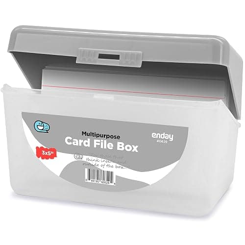Enday Index Card Holder Grey, 3x5 Note Flash Card Organizer Case, Stackable Index Card File with flip top, Notecard Recipe Purple, Red, Green, Blue, Grey, Pink Holder, Holds 250 Cards - Image 1