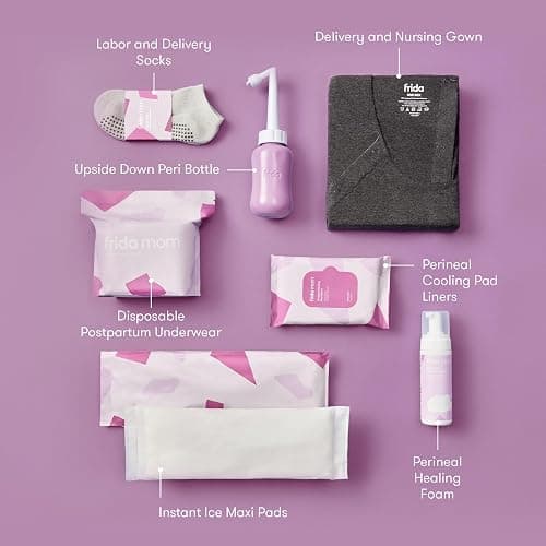 Frida Mom 15pc Labor & Postpartum Kit Gift Set for Baby Showers & Mom to Be, Includes Peri Bottle, Nursing Gown, Disposable Underwear, Ice Maxi Pads, Pad Liners, Perineal Foam, Socks & Toiletry Bag thumbnail 2
