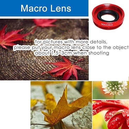 KINGMAS 3 in 1 Universal Fish Eye Lens + Wide-Angle Lens + Macro Clip Camera Lens Kit for iPad iPhone Samsung Android and Most Smartphones red thumbnail 5