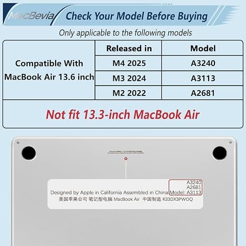 MecBevia Compatible with MacBook Air 13.6 inch Case, M4 A3240/M3 A3113/M2 A2681 (Released 2025 to 2022), Hard Shell, Keyboard Cover, Screen Protector, Webcam Cover & Type-C Adapter, Butterflies Sakura thumbnail 2
