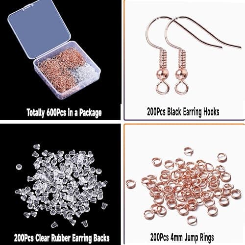 600Pcs Hypoallergenic Earring Hooks, Rose Gold Earring Making Kit, Supplies with Earring Backs and 4mm Jump Rings for Jewelry Making (Rose Gold) thumbnail 2