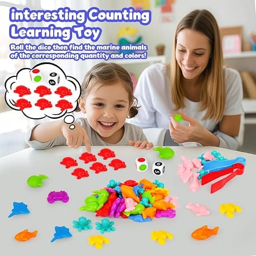 Sorting Colors Sea Animals Counting Toys with Matching Sorting Cups and Game Dices, Color Classification and Sensory Training Preschool Educational Learning Toys for Toddlers Kids Girls Boys Ages 3+ thumbnail 6