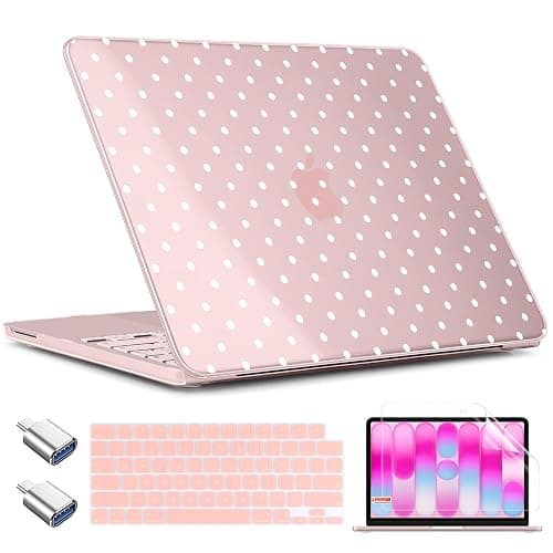 TWOLSKOO for MacBook Neo 13 inch Case 2026 A3404 A18 Pro Chip, Plastic Hard Shell Pattern Case with Type C Adapter, 2 Webcam Covers, Keyboard Cover & Screen Protector, Blush Polka Dot - Image 1