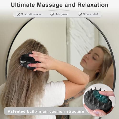 FREATECH Scalp Massager Hair Growth, Scalp Scrubber Shampoo Brush with Soft Silicone Bristles for Dandruff Removal and Hair Care, Wet & Dry Hair Massager Scalp Exfoliator for All Hair Types, Black thumbnail 5