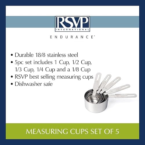 RSVP International Endurance Collection Kitchen Measuring Tools, Dishwasher Safe, 5 Piece, Long Handles, Stainless Steel thumbnail 7