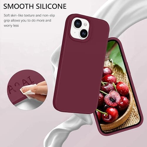 GUAGUA Case for iPhone 14 6.1-inch Liquid Silicone Soft Gel Rubber Slim Thin Microfiber Lining Cushion Texture Cover Shockproof Protective Cases for iPhone 14 2022 Burgundy thumbnail 2