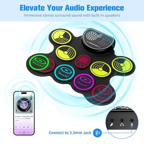 Miortior Electronic Drum Set, 10 Pads Roll-up Drum Practice Pad with Drum Pedals & Sticks, Built-in Speaker with Headphone Jack, Great Christmas & Birthday Gift for Kids thumbnail 5