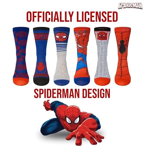 Marvel Spiderman Socks - 6-Pack Men & Boys Athletic Socks thumbnail 4