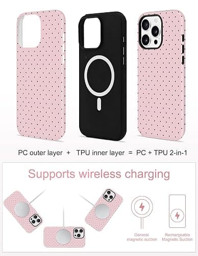 Jusy Magnetic Polka Dot Case for iPhone 16,Pink | Compatible with MagSafe, Cute Aesthetic Polka Dots Design, TPU and PC Protective Shockproof Cover thumbnail 2