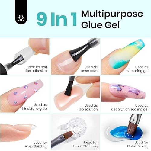 Beetles 3Pcs Top Coat Base Gel & Nail Glue Set, No Wipe Base Coat with 9 In 1 Adhesive Shine Effect Long Lasting Soak Off UV Light Lamp DIY Gifts for Women & Girls thumbnail 2
