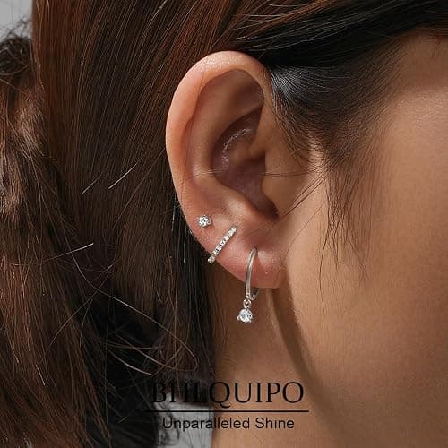 BHLQUIPO Gold Earrings for Women Trendy Set of 3 Pair Dainty Gold Dangle Small Hoop Stud Earrings for Women 14K Gold Plated Huggie Hoop Earrings for Women Cartilage Second Hole Earrings Stack for Women thumbnail 6