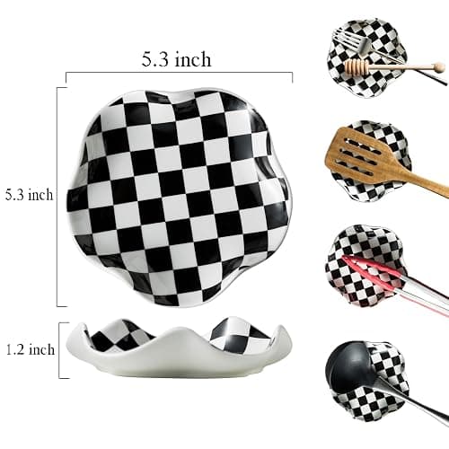 Miamolo Spoon Rest for Stove Top, 5.3in Checkered Spoon Holder Utensil Rest, Ceramic Spoon Rests for Coffee Bar, Kitchen Gadget Cooking Gift for Housewarming - Heat Resistant & Dishwasher Safe thumbnail 3