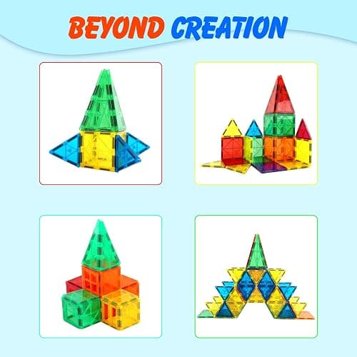 Gemmicc Magnetic Tiles, Deluxe 136 PCS Building Blocks Magnet Toys for Kids,3D Magnet Puzzles Stacking Blocks for Boys Girls,Huge Set with 2 Cars thumbnail 7