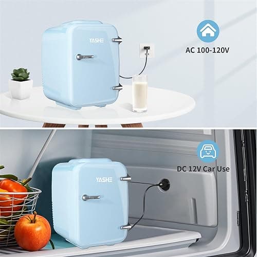 YASHE Mini Fridge, 4 Liter/6 Can Mini Makeup Fridge, 110V AC/ 12V DC Portable Thermoelectric Cooler&Warmer for Skincare, Drink, Cosmetic, Medicine, Small fridge for Bedroom, Office, Dorm, Car, Blue thumbnail 7