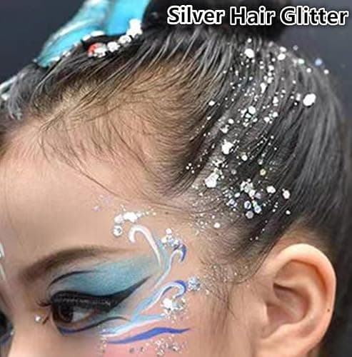 Go Ho Silver Face Body Glitter Gel,Singer Concerts Silver Face Paint Makeup,Holographic Chunky Glitters for Hair/Lip/Nails on Party Halloween Makeup,Festival Rave Accessories,52g thumbnail 6